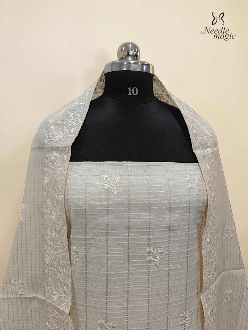 Ivory White Semi Tussar Silk Churidar