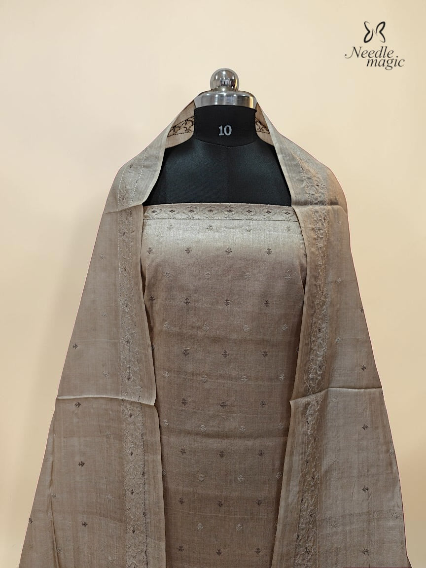 Beige Taupe Tussar Silk Churidar
