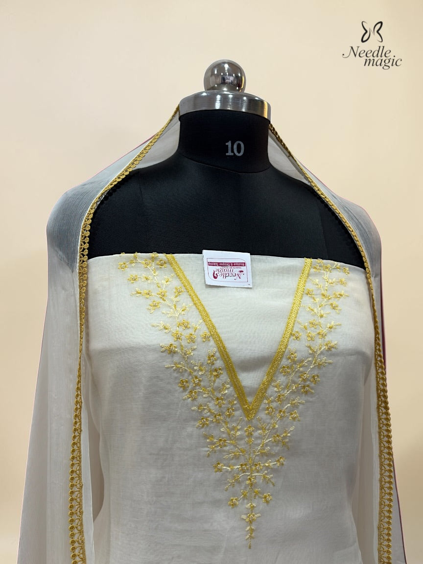 Ivory & Mustard Gold Mul Chanderi Churidar