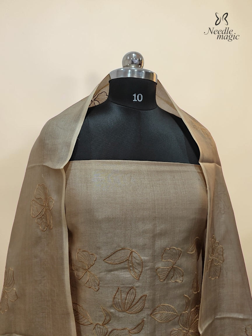 Natural Beige Tussar Silk Churidar