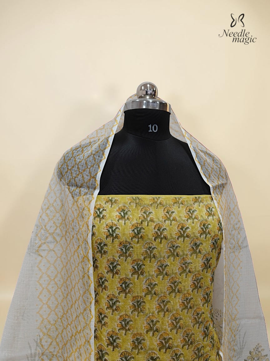 Lemon Yellow Net Cotta Churidar