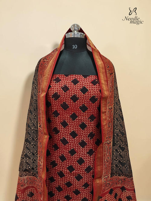 Brick Red Maheshwari Silk Churidar