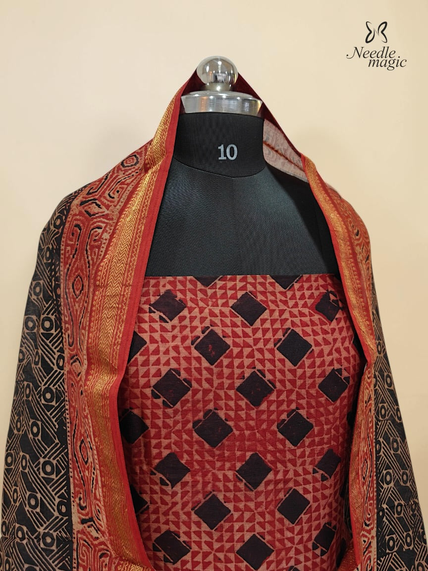 Brick Red Maheshwari Silk Churidar