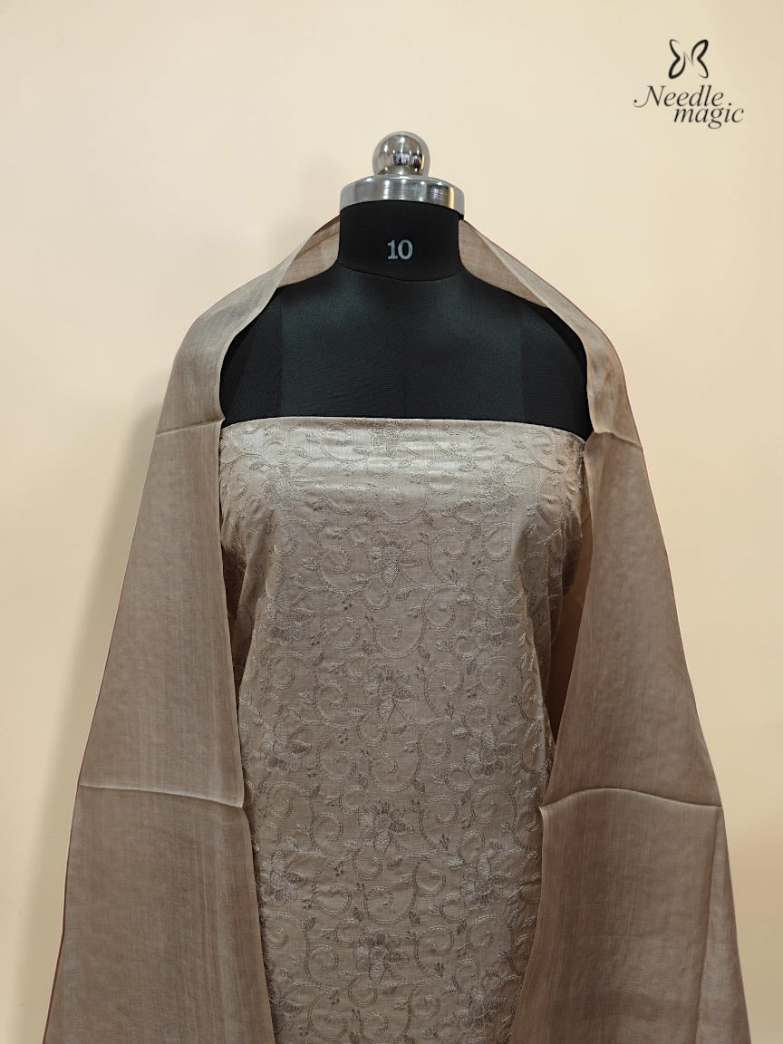 Champagne Beige Tussar Silk Churidar