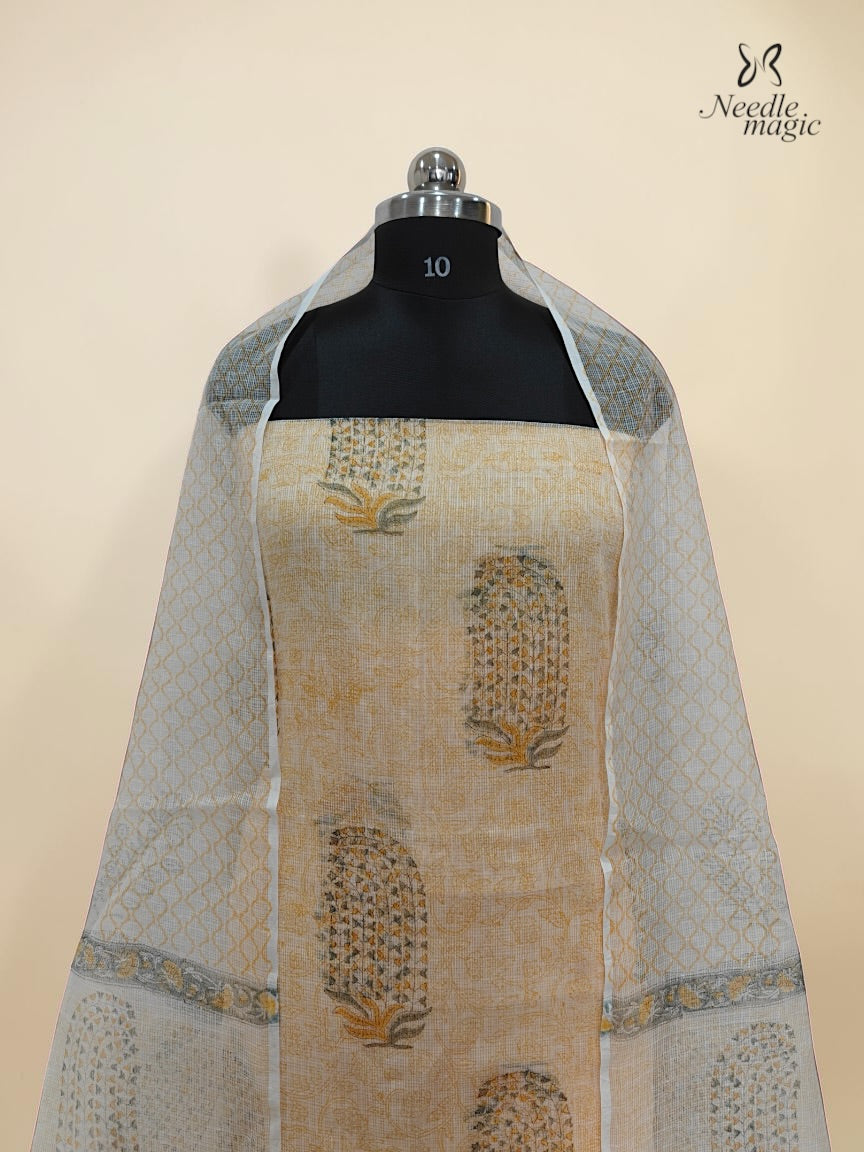 Ivory & Beige-Gold 
Net Cotta Churidar