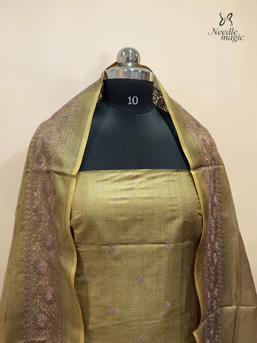 Olive Gold Tussar Silk Churidar