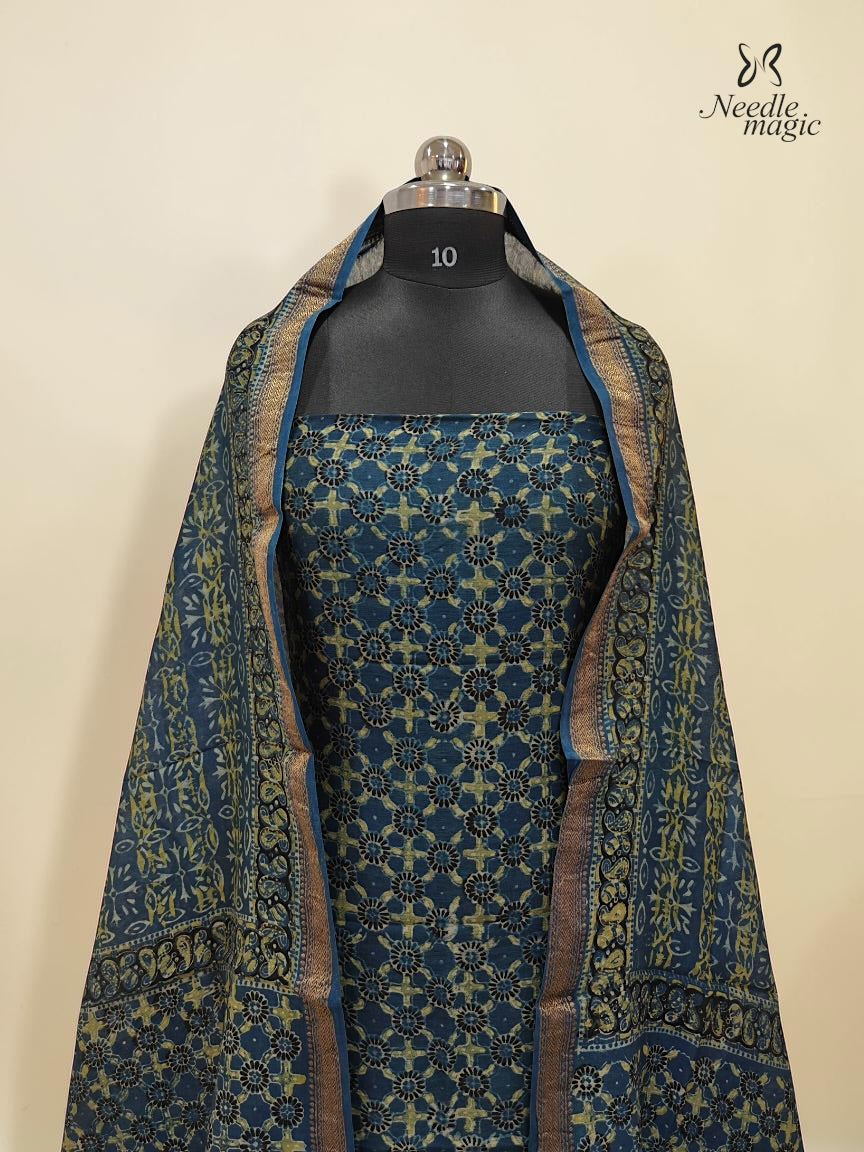 Deep navy blue Maheshwari Silk Churidar