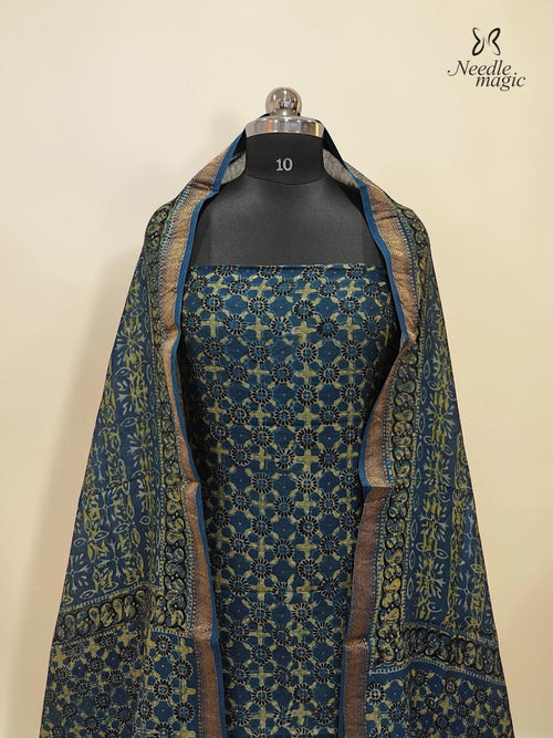 Deep navy blue Maheshwari Silk Churidar