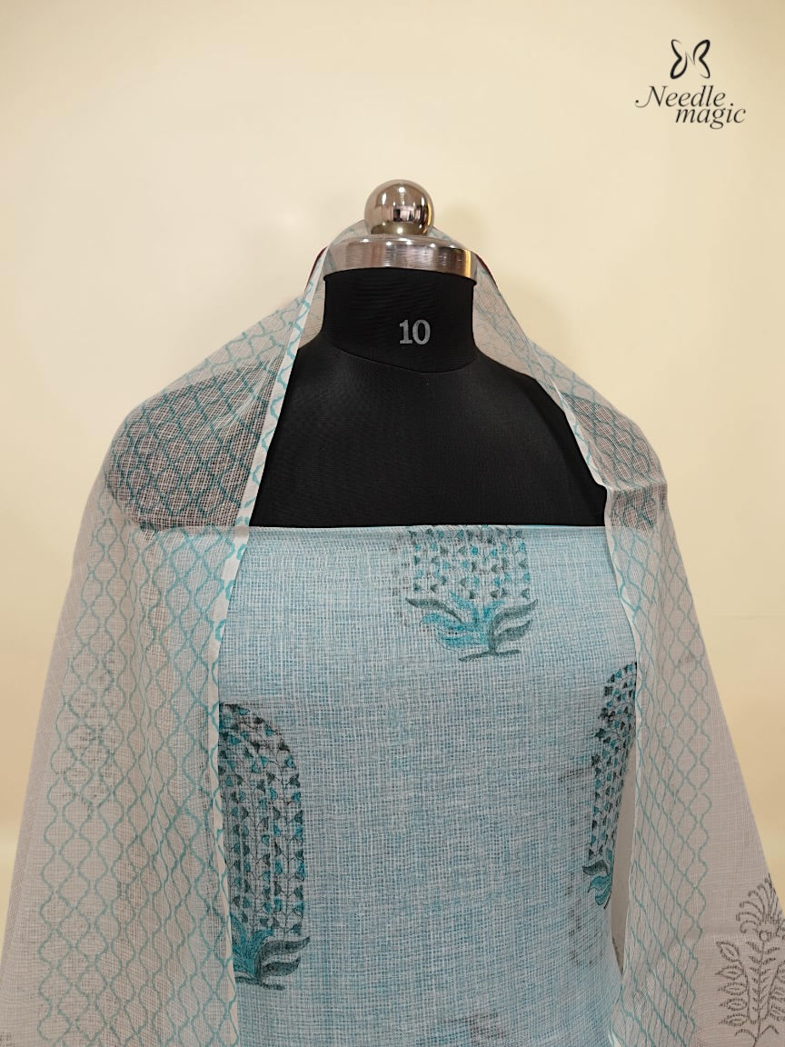 Sky Blue Net Cotta Churidar