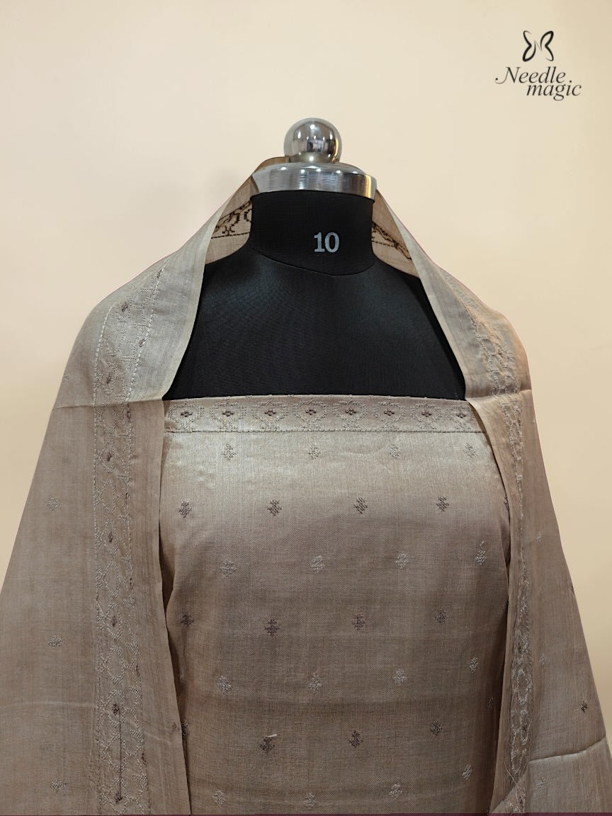 Beige Taupe Tussar Silk Churidar