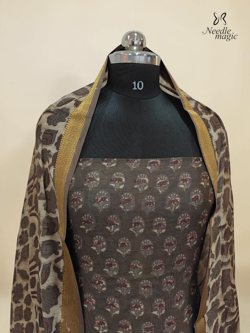 Charcoal brown Maheshwari Silk Churidar