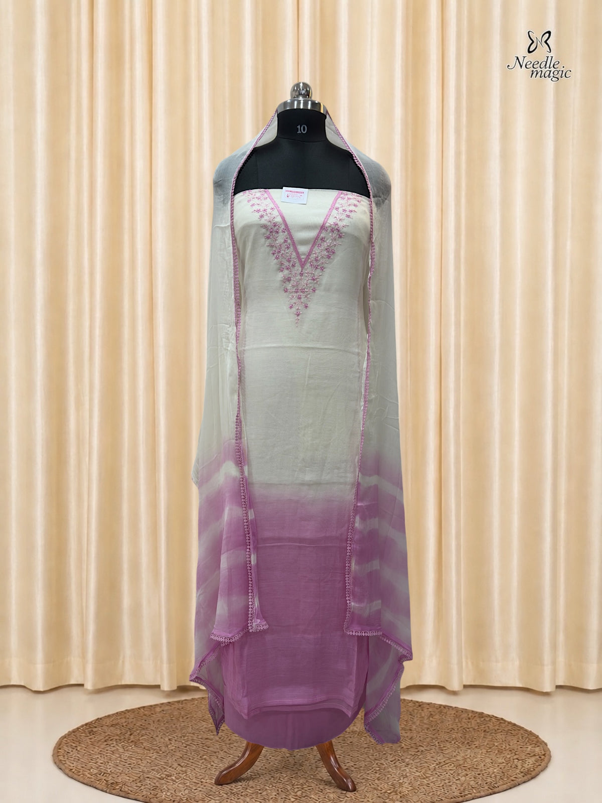 Ivory Pink Mul Chanderi Churidar