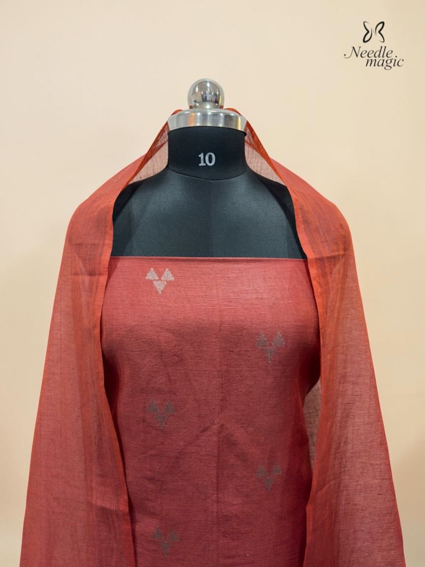 Rust Red Tussar Silk Churidar
