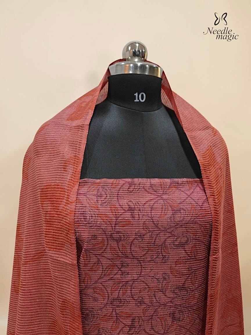 Rust Pink Tussar Silk Churidar
