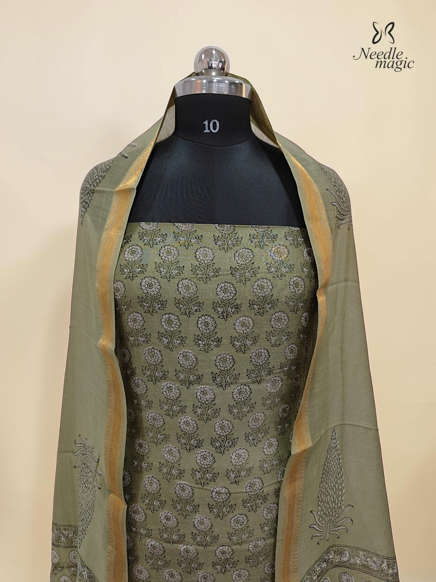 Olive green Maheshwari Silk Churidar