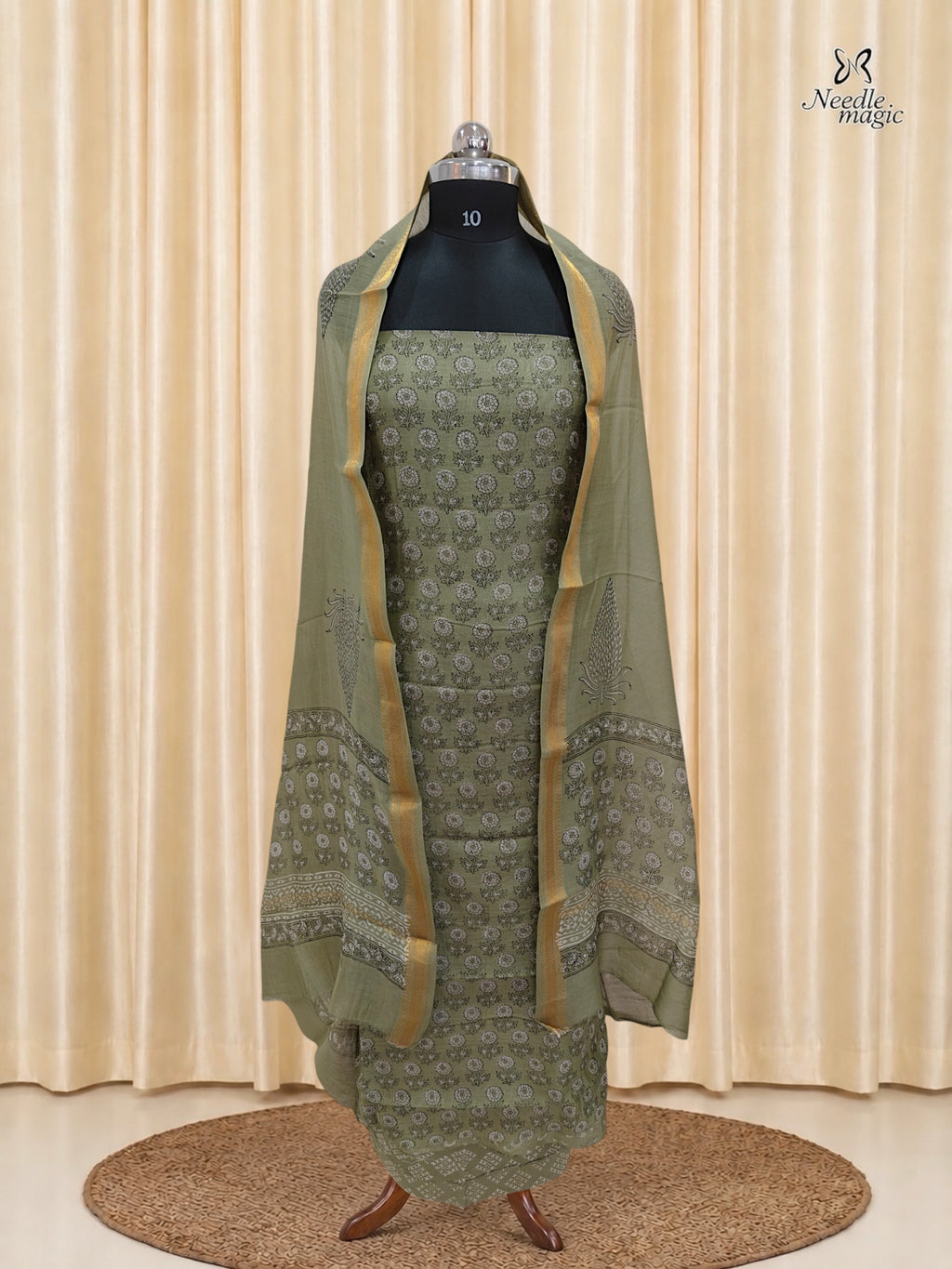 Olive green Maheshwari Silk Churidar