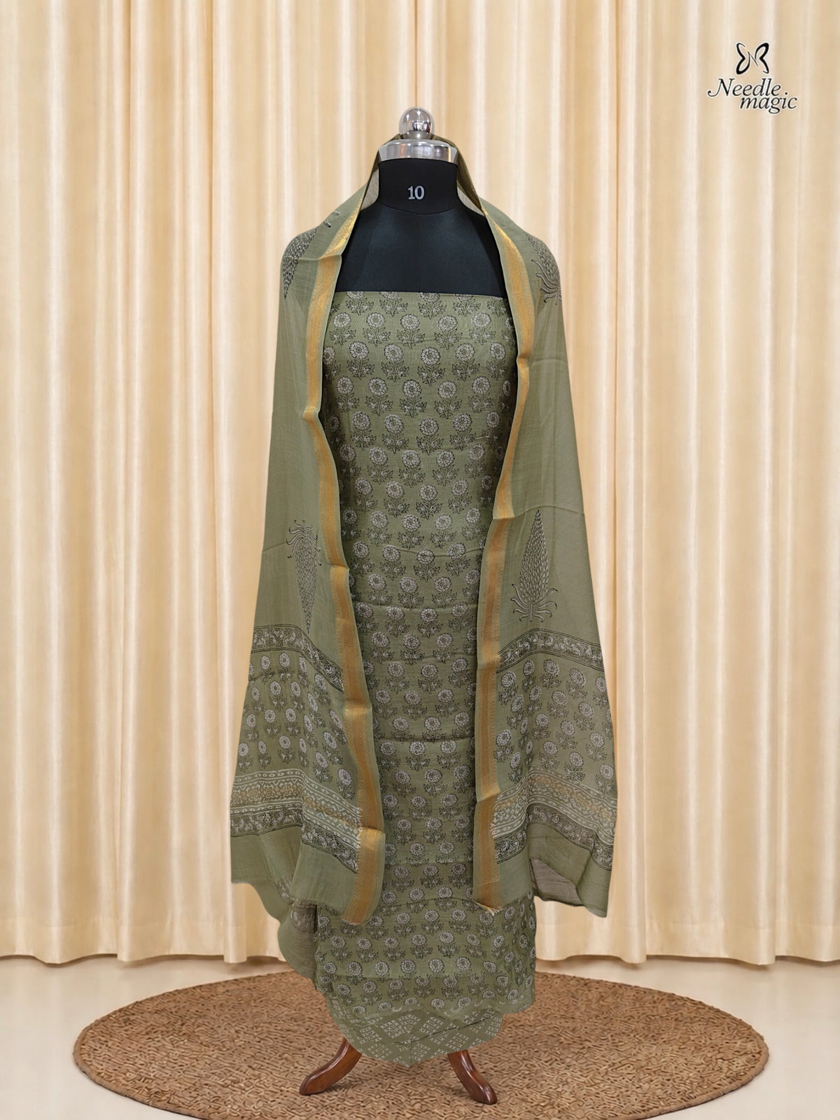 Olive green Maheshwari Silk Churidar