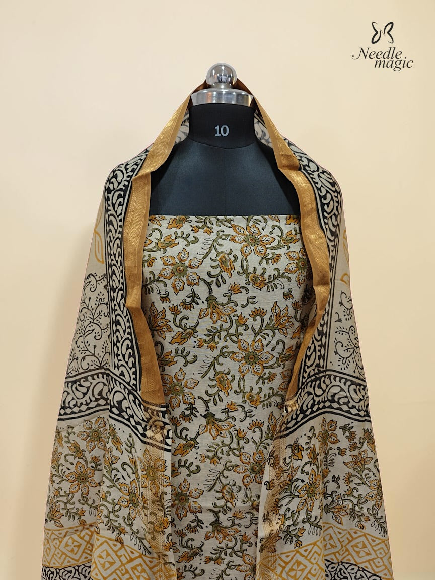 Ivory with Mustard Yellow Maheshwari Silk Churidar