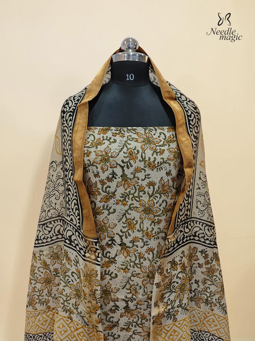 Ivory with Mustard Yellow Maheshwari Silk Churidar