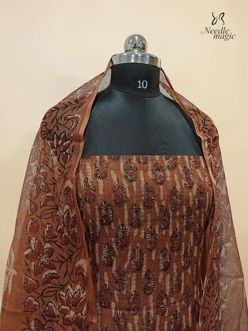Rust Brown Net Cotta Churidar