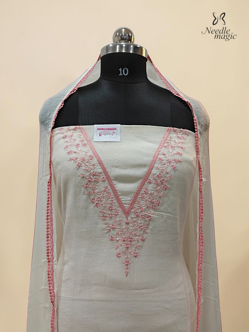 Ivory & Blush Pink Mul Chanderi Churidar