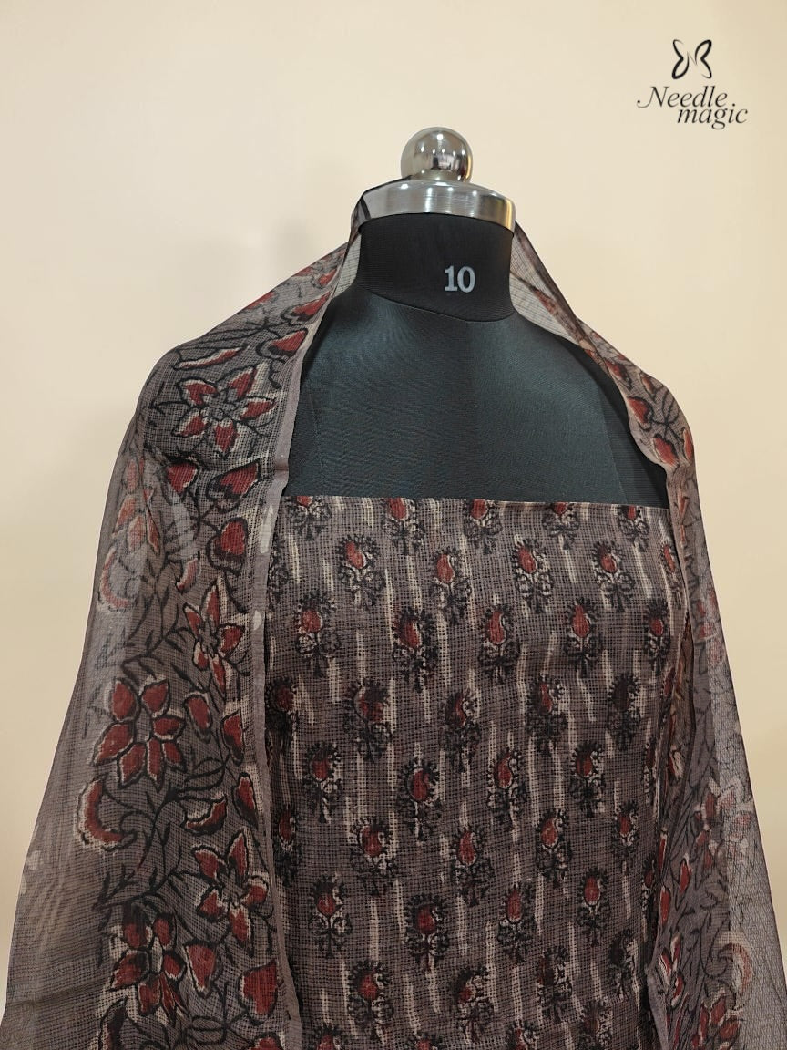 Taupe Grey Net Cotta Churidar