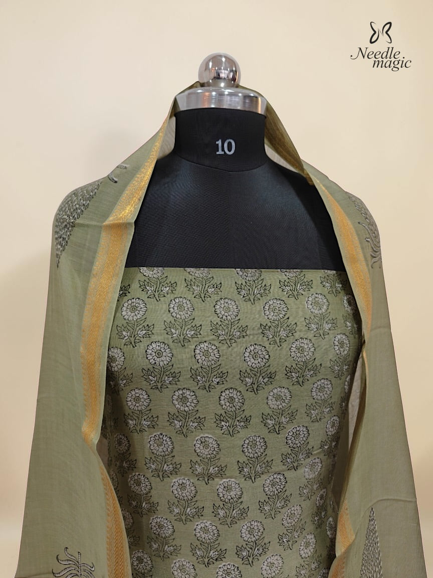 Olive green Maheshwari Silk Churidar