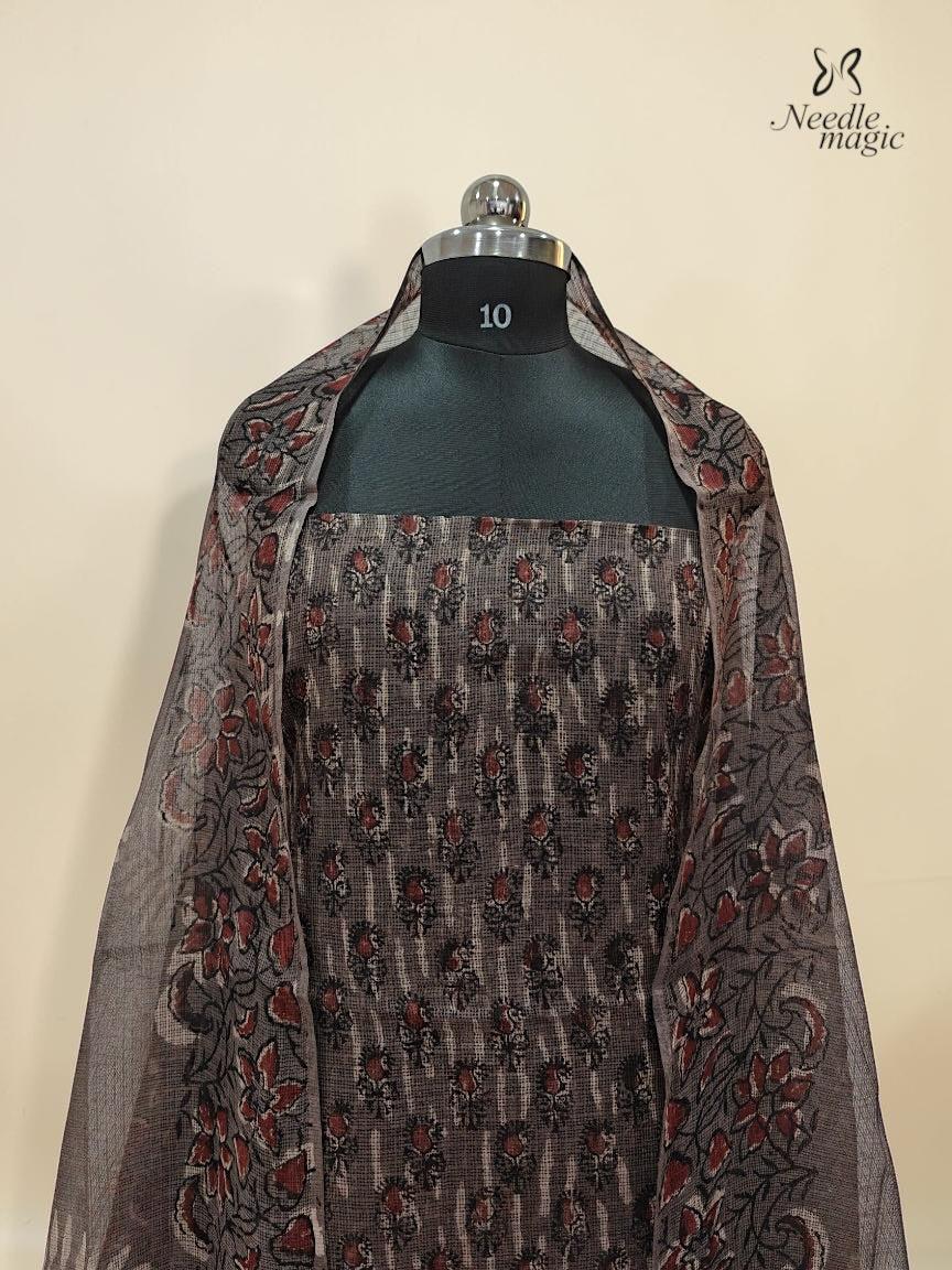 Taupe Grey Net Cotta Churidar