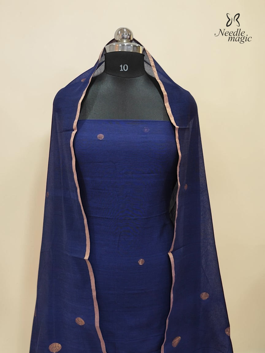 Royal Blue Jamdani Cotton Churidar