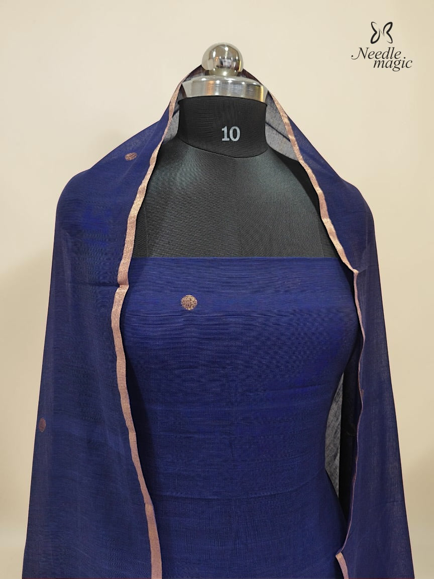 Royal Blue Jamdani Cotton Churidar