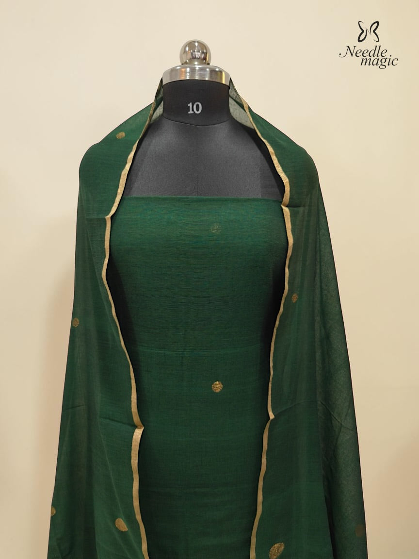 Deep Emerald Green Jamdani Cotton Churidar
