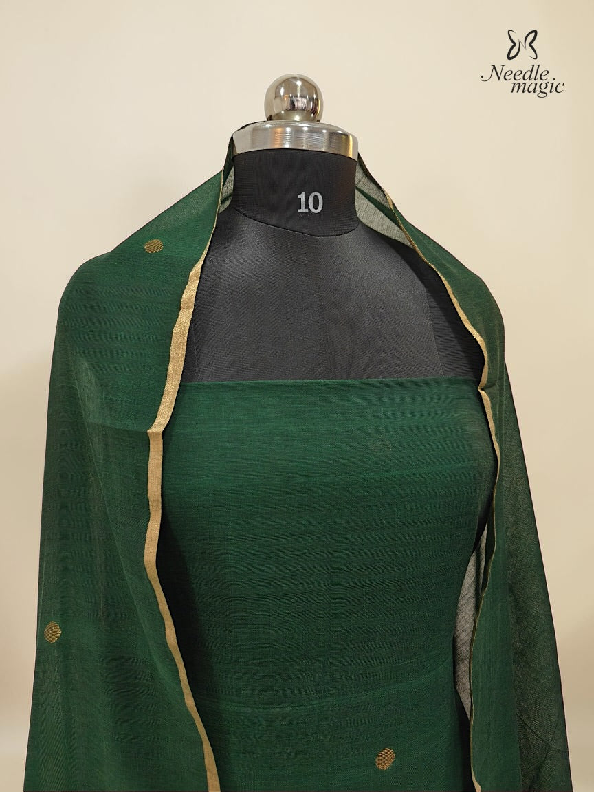Deep Emerald Green Jamdani Cotton Churidar
