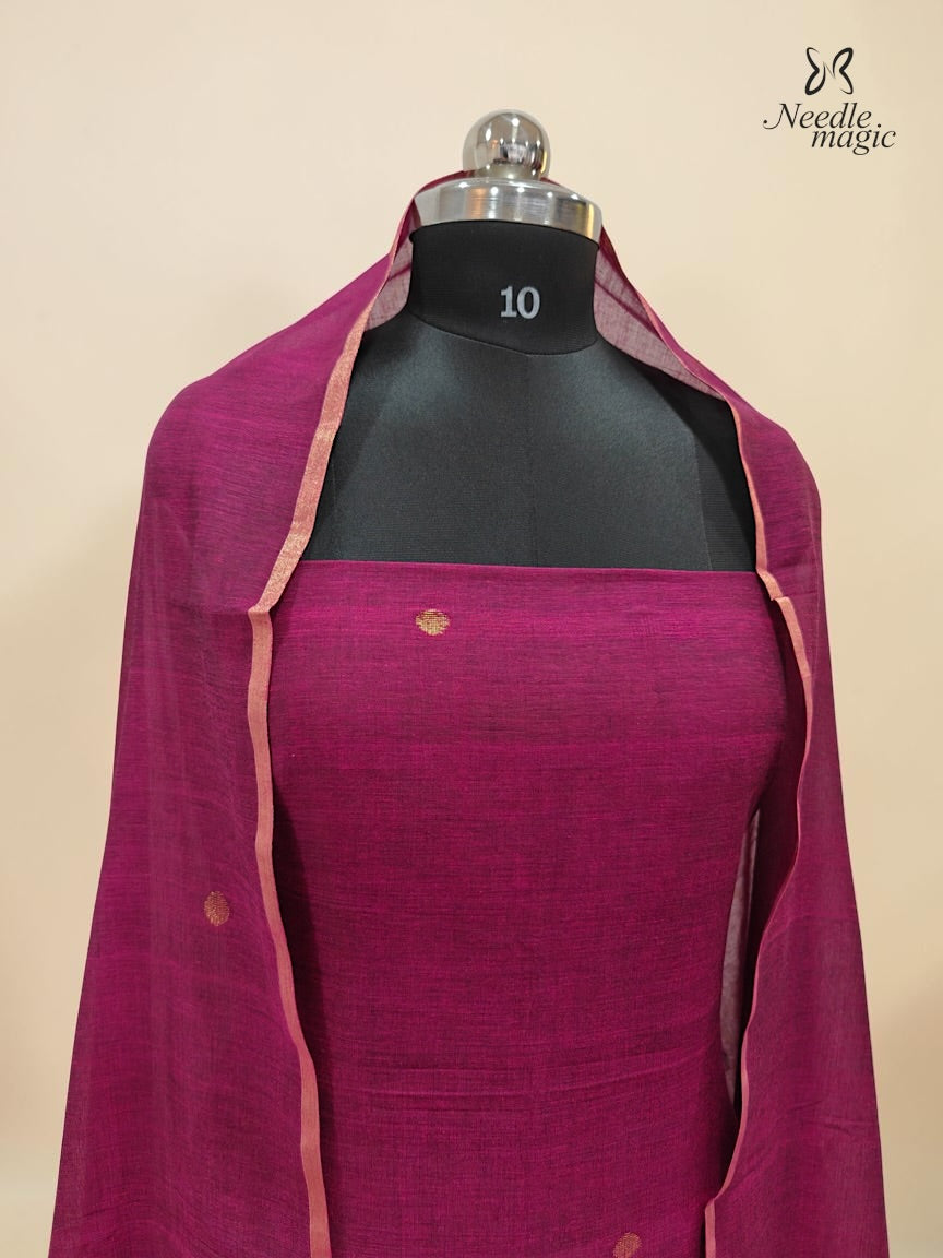 Deep Magenta Jamdani Cotton Churidar