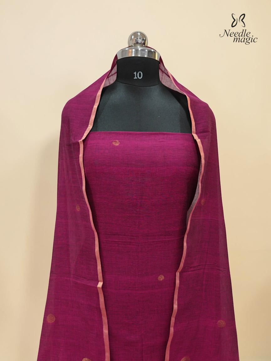 Deep Magenta Jamdani Cotton Churidar