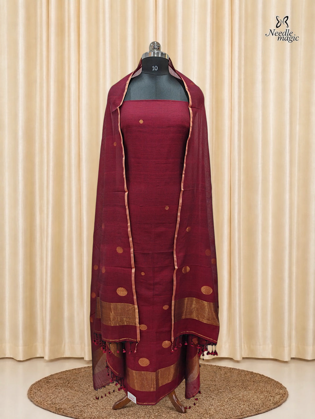 Deep Maroon Jamdani Cotton Churidar