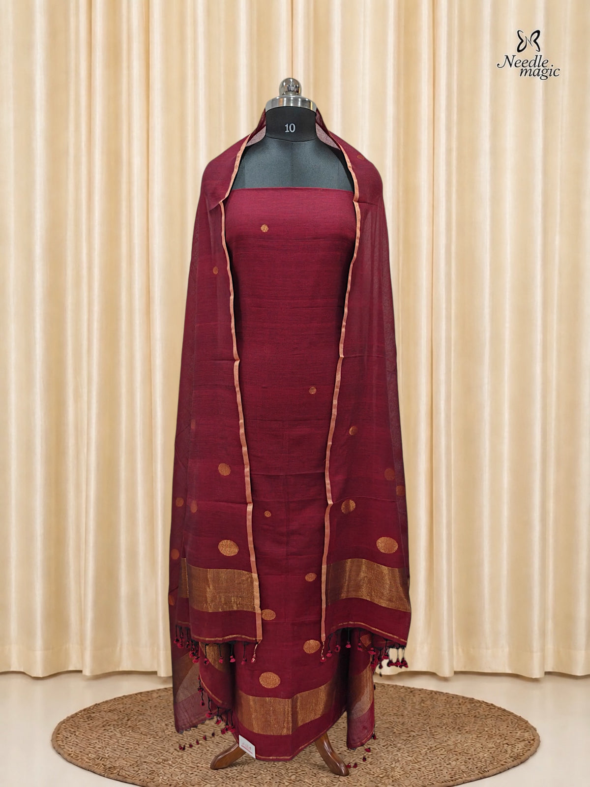 Deep Maroon Jamdani Cotton Churidar