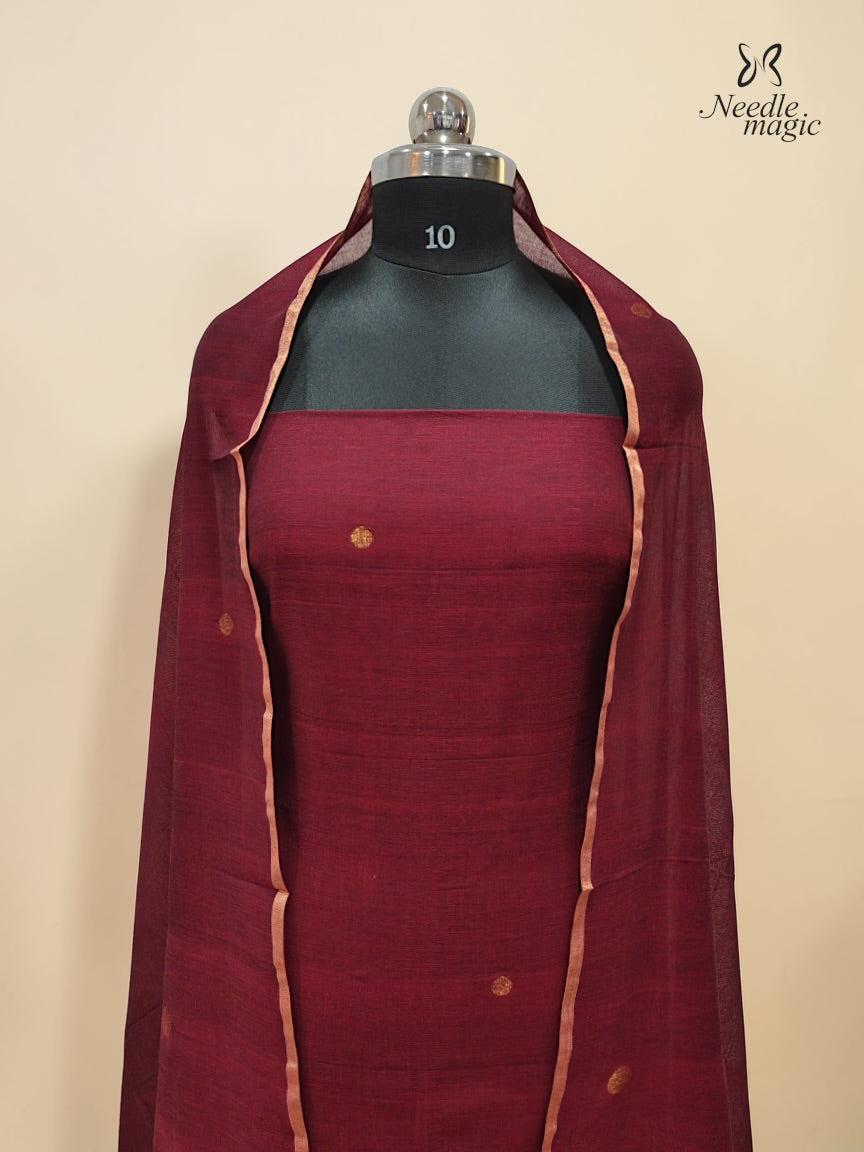 Deep Maroon Jamdani Cotton Churidar
