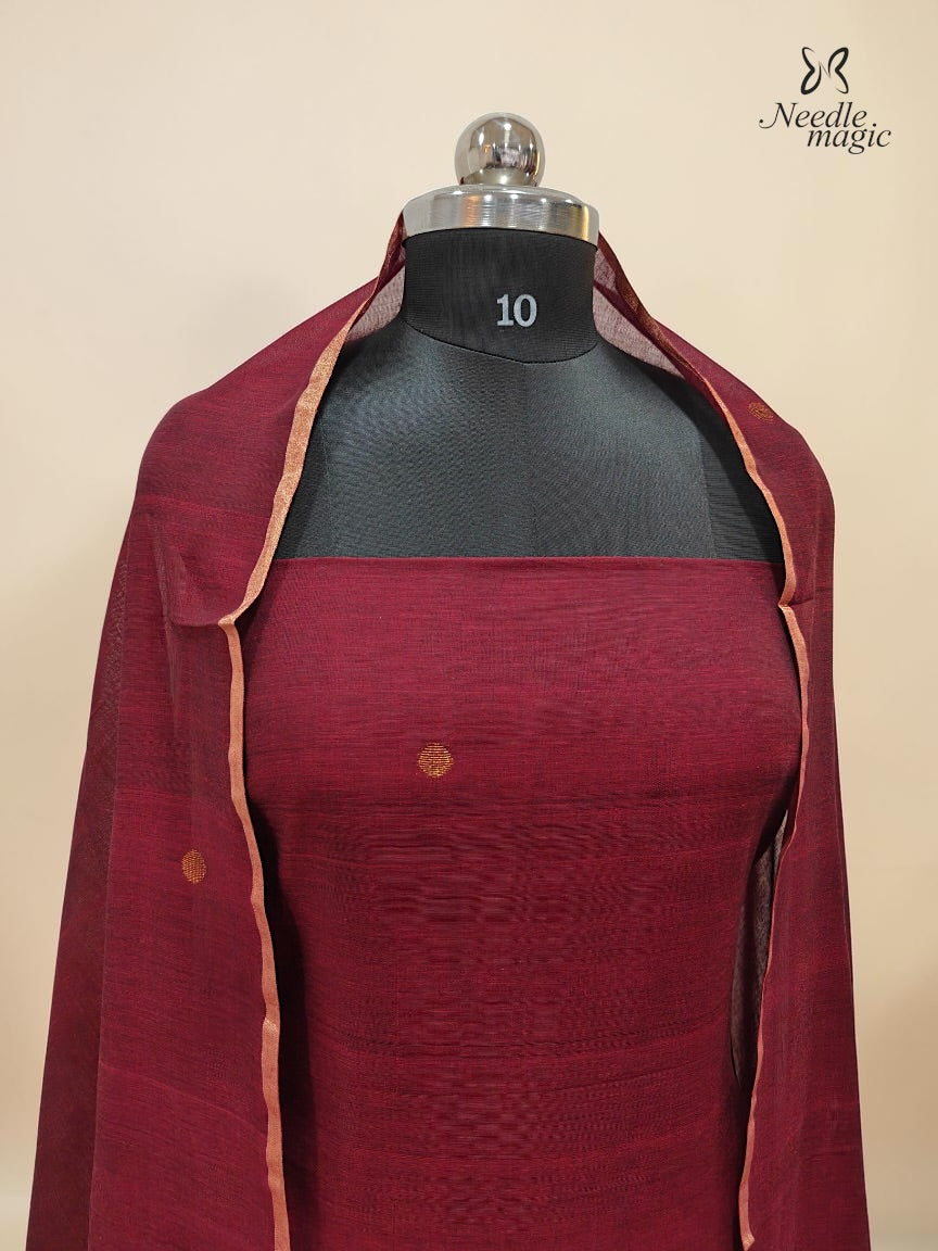 Deep Maroon Jamdani Cotton Churidar