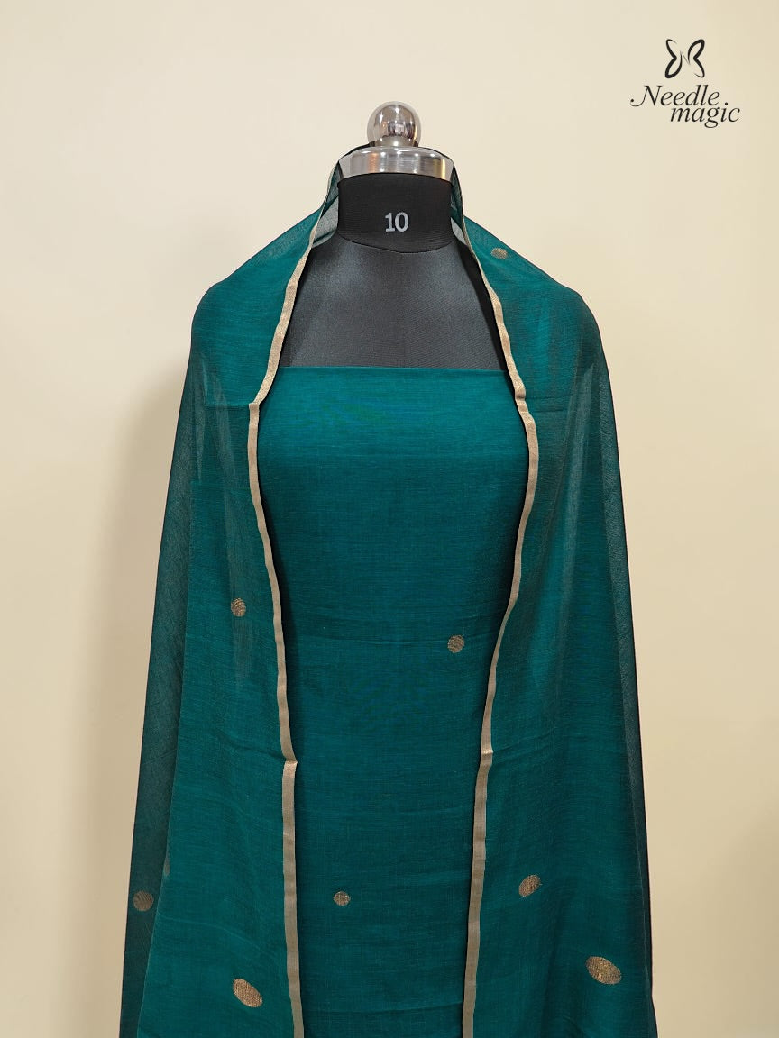 Deep Teal Green Jamdani Cotton Churidar