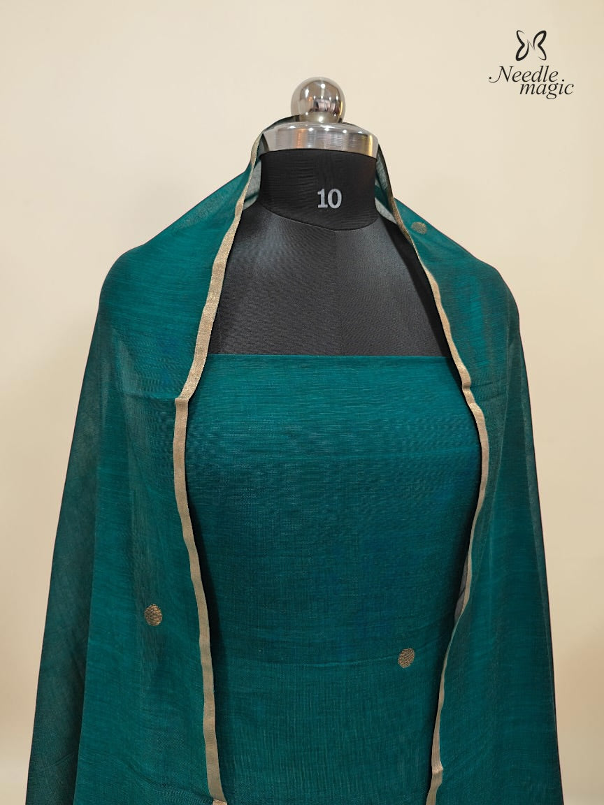 Deep Teal Green Jamdani Cotton Churidar