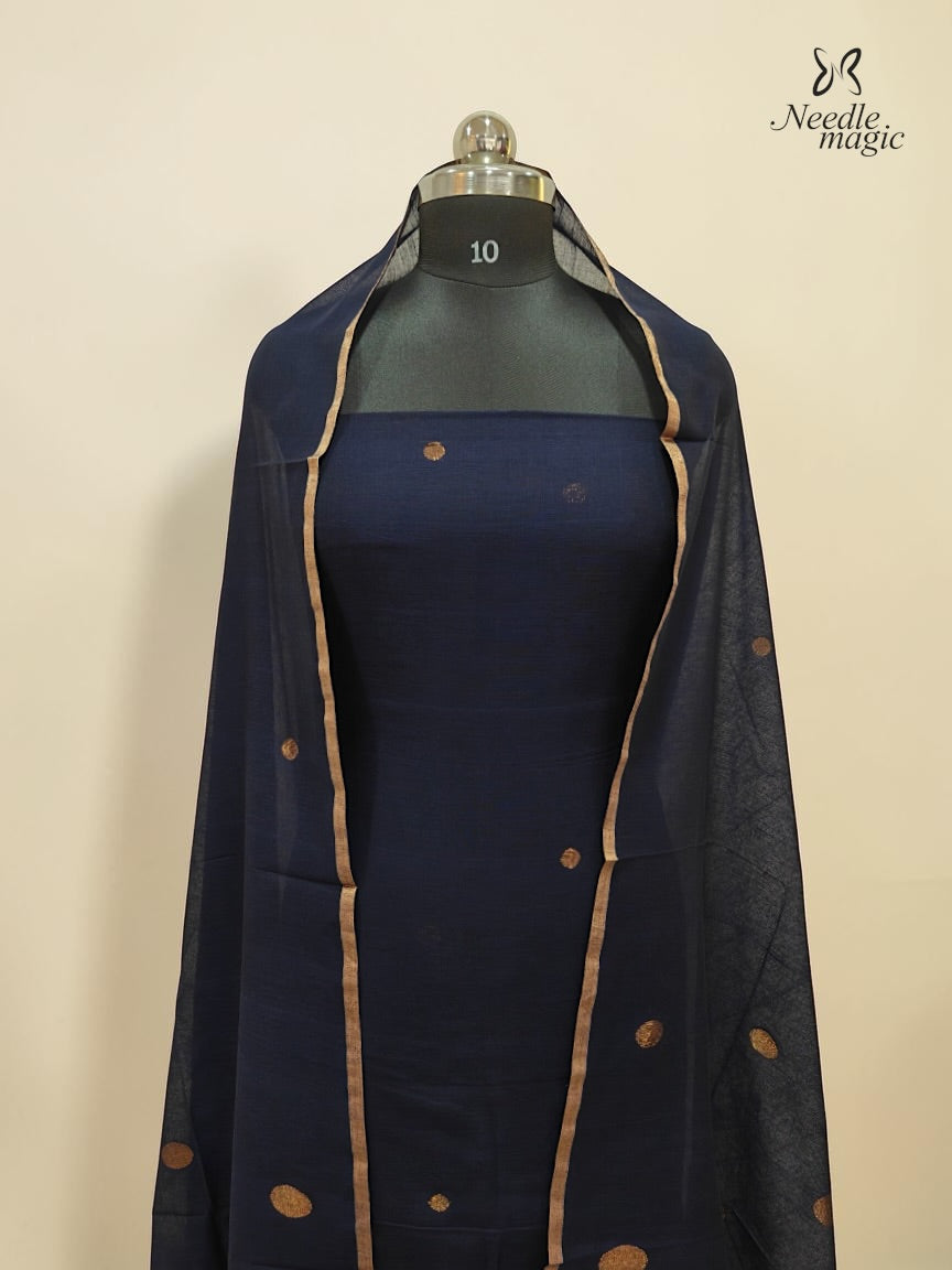 Deep Navy Blue Jamdani Cotton Churidar