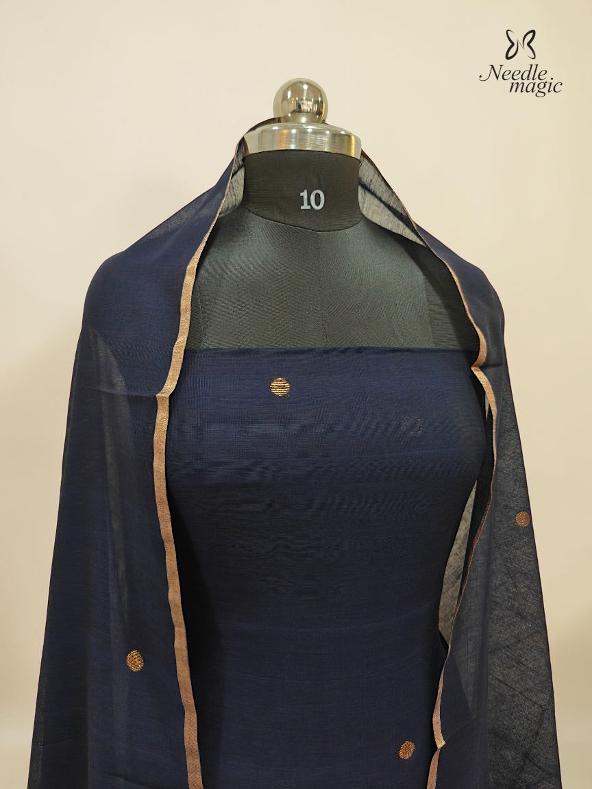 Deep Navy Blue Jamdani Cotton Churidar