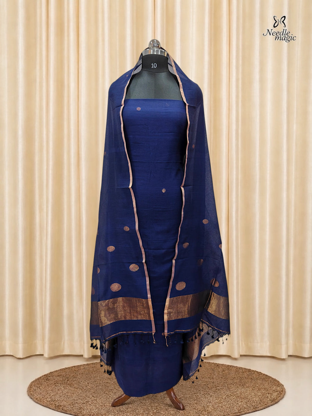 Royal Blue Jamdani Cotton Churidar