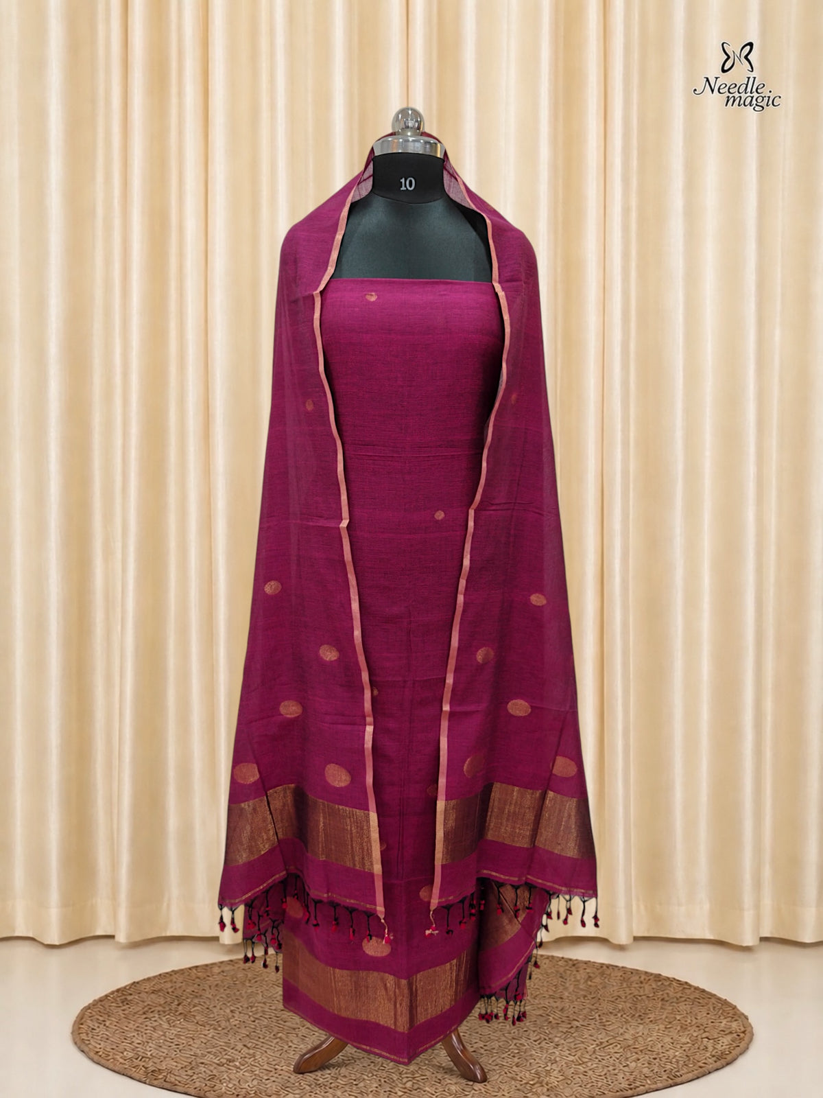 Deep Magenta Jamdani Cotton Churidar