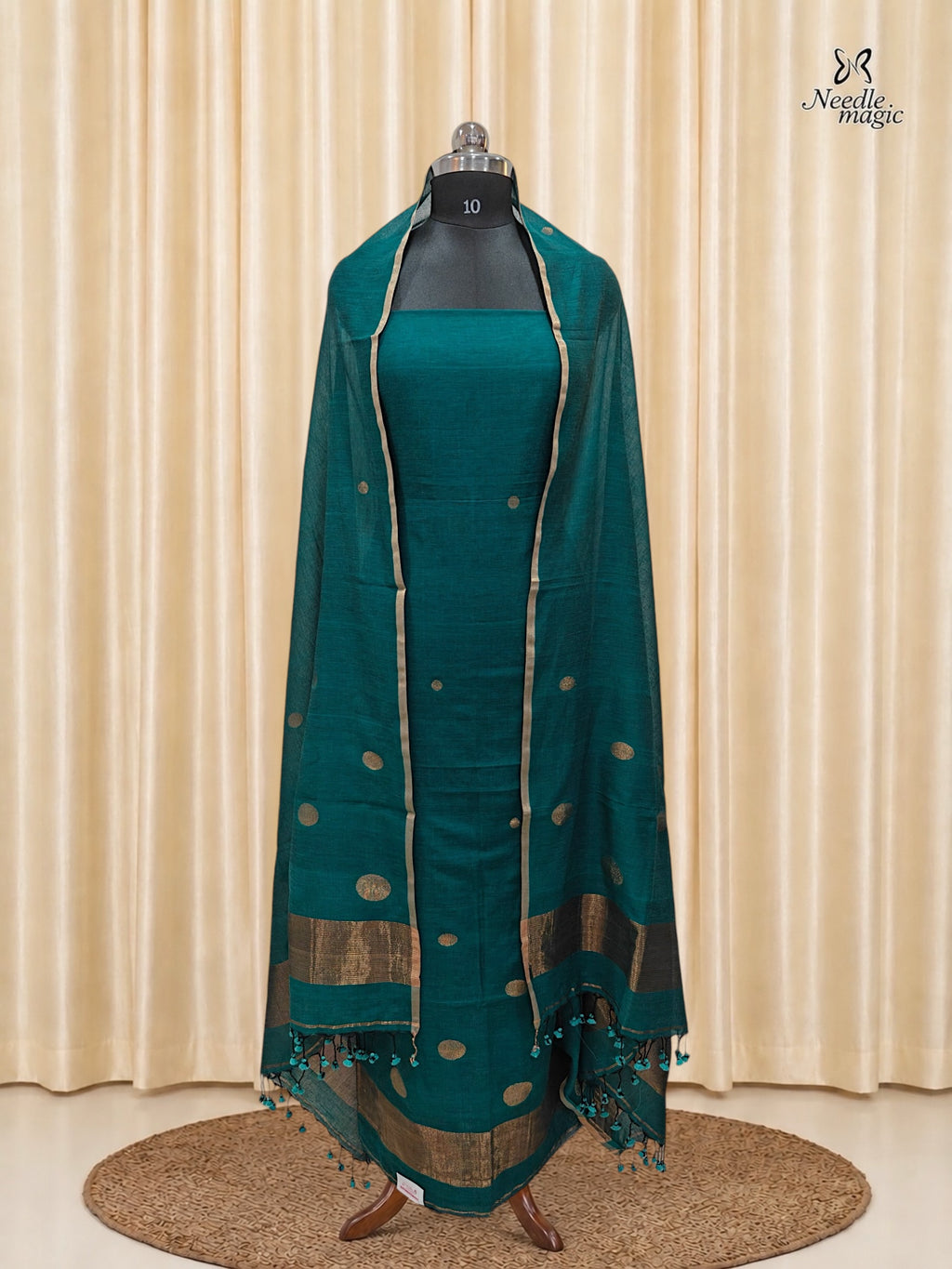 Deep Teal Green Jamdani Cotton Churidar