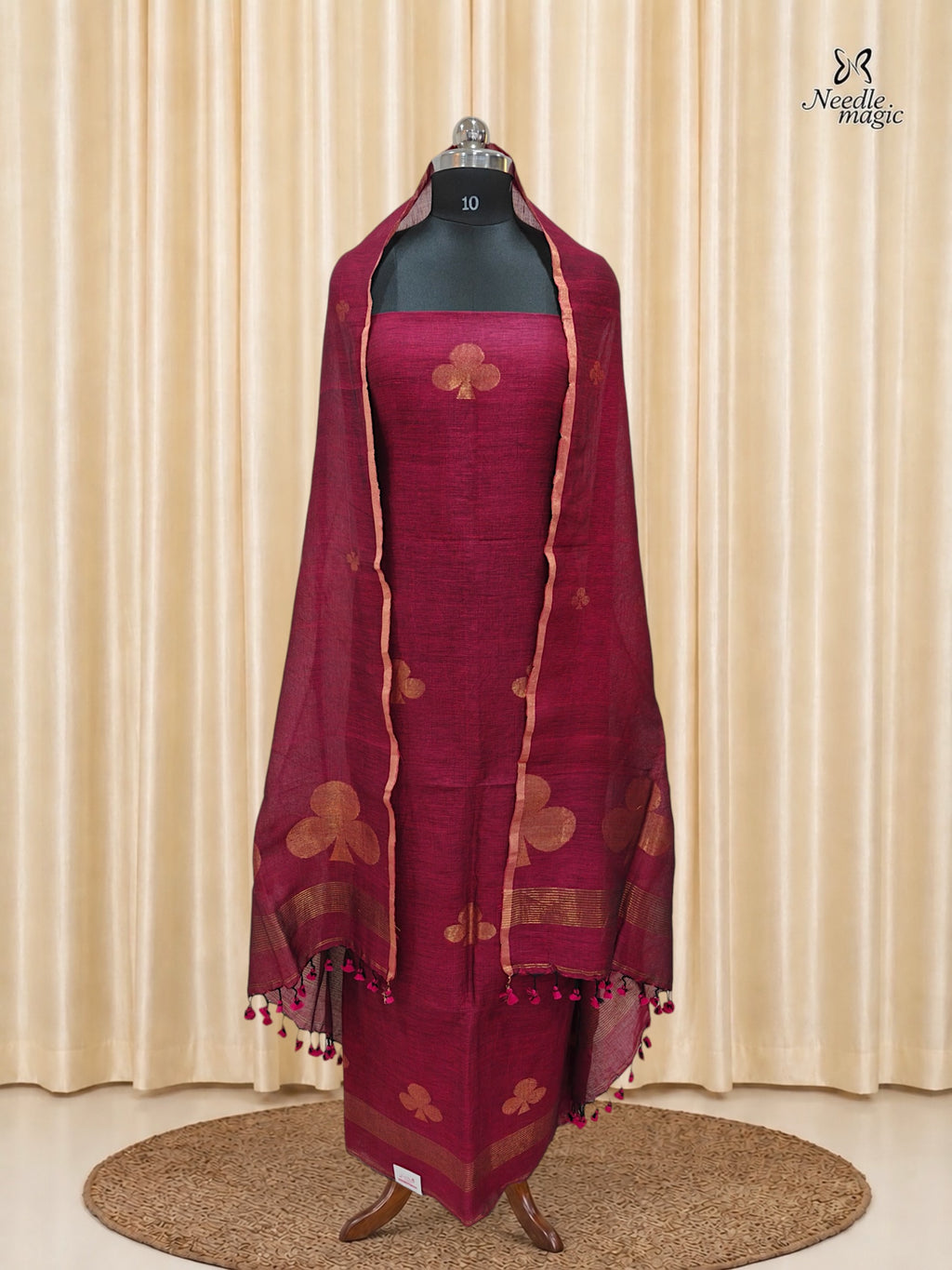 Magenta Jamdani Linen Silk Churidar