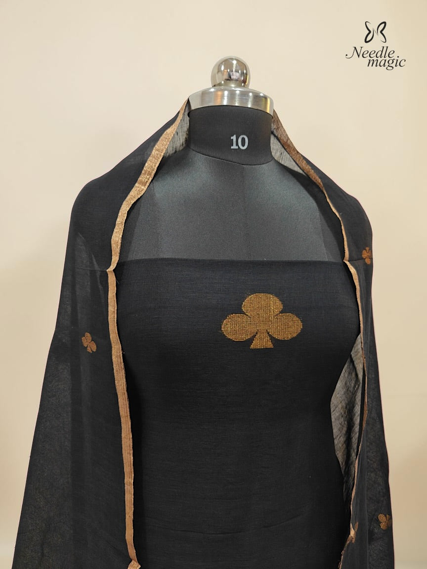 Classic Black Jamdani Linen Silk Churidar
