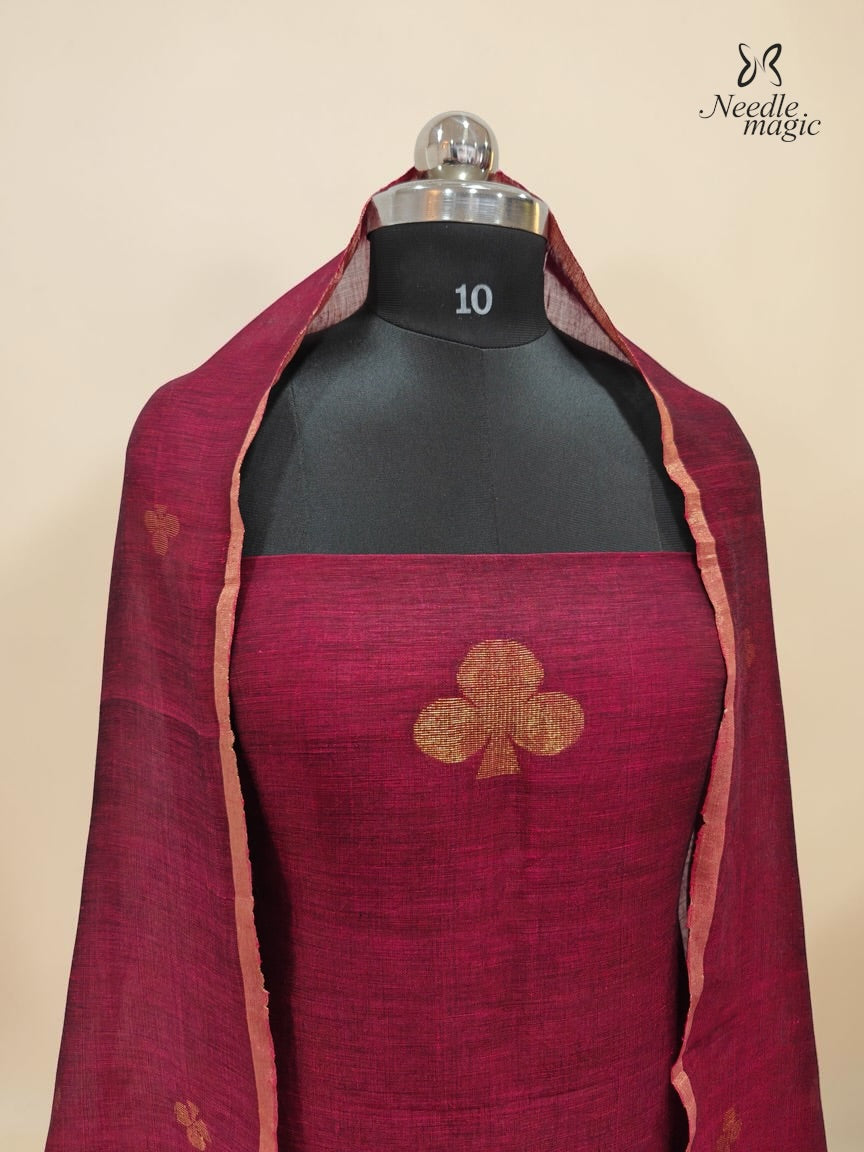 Magenta Jamdani Linen Silk Churidar