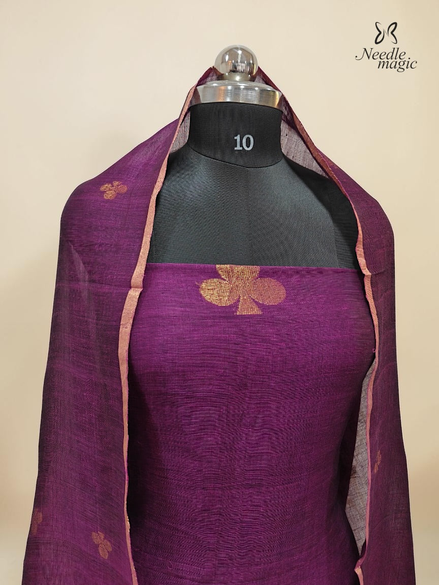 Purple Jamdani Linen Silk Churidar