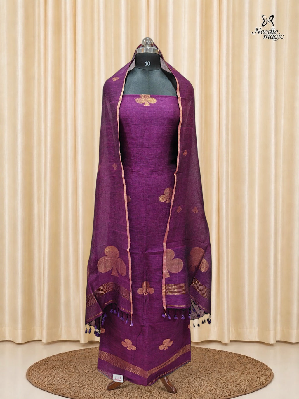 Purple Jamdani Linen Silk Churidar